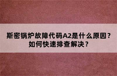 斯密锅炉故障代码A2是什么原因？如何快速排查解决？