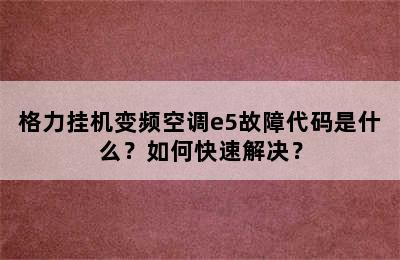 格力挂机变频空调e5故障代码是什么？如何快速解决？