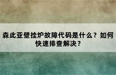 森此亚壁挂炉故障代码是什么？如何快速排查解决？