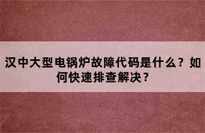 汉中大型电锅炉故障代码是什么？如何快速排查解决？