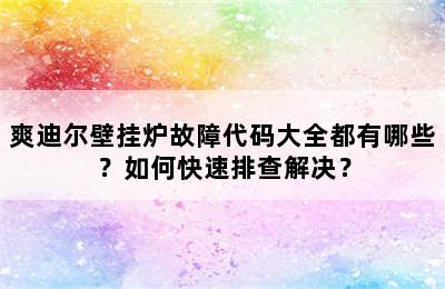 爽迪尔壁挂炉故障代码大全都有哪些？如何快速排查解决？