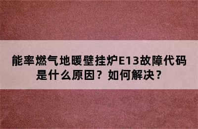 能率燃气地暖壁挂炉E13故障代码是什么原因？如何解决？