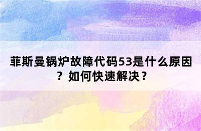 菲斯曼锅炉故障代码53是什么原因？如何快速解决？