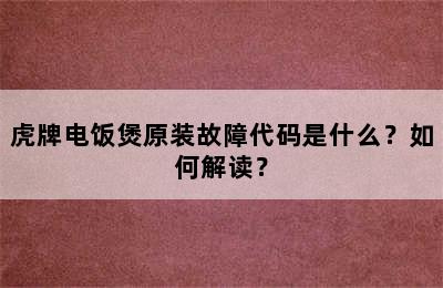 虎牌电饭煲原装故障代码是什么？如何解读？