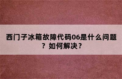 西门子冰箱故障代码06是什么问题？如何解决？